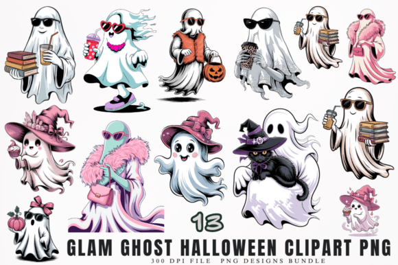 Download Glam Ghost Halloween Clipart PNG Designs - Design Collection
