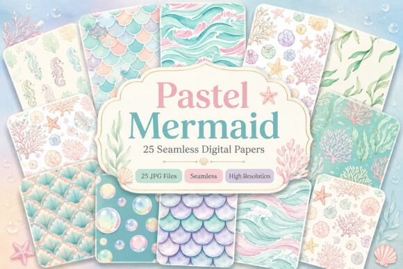 Download Pastel Mermaid Digital Paper Pattern - Paper pattern Collection