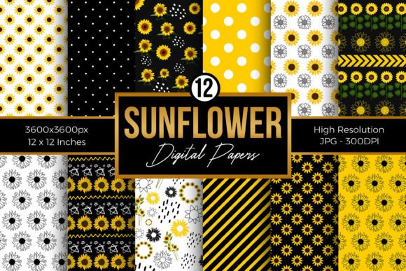 Download Sunflower Doodle Digital Paper Patterns - Paper pattern Collection