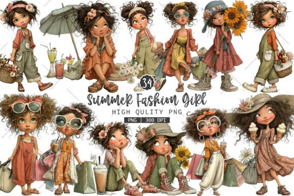 Download Whimsical Summer Fashion Girl Clipart - Fashion girl clipart Collection
