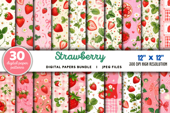 Download Strawberry Digital Paper Pattern Bundle - Paper pattern Collection