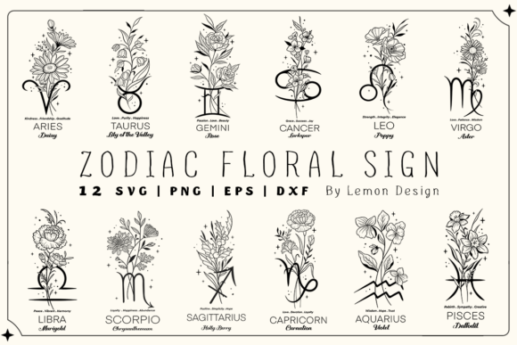 Download Zodiac Sign Floral SVG Design Bundle - Design Collection