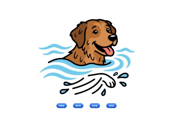 Download Happy Swimming Dog Illustration - Dog illustration Collection
