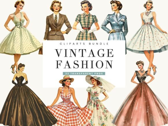 Download Vintage Fashion Girl Clipart Bundle - Fashion girl clipart Collection