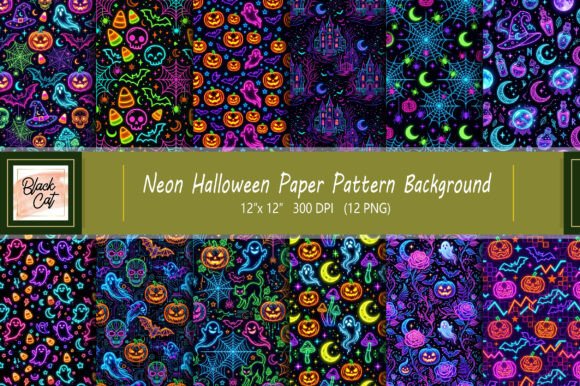 Download Neon Halloween Paper Pattern Background - Paper pattern Collection