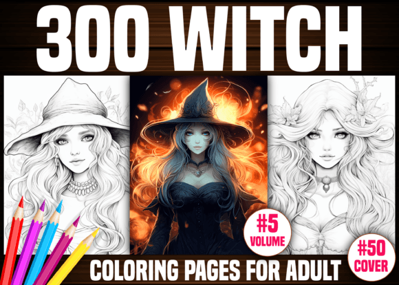 Download 300 Witch Coloring Pages for Adults KDP - Premium Resources
