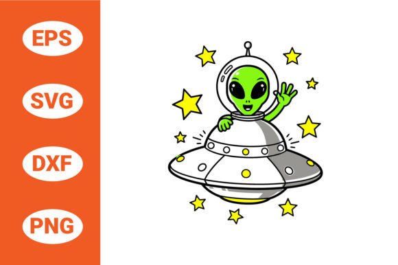 Download Cute Alien in UFO Waving Vector - Premium Resources