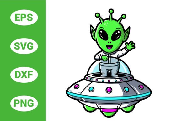 Download Cute Alien Waving from UFO Spaceship - Premium Resources