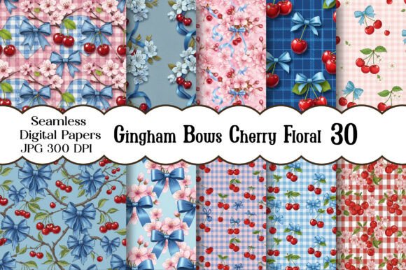 Download Gingham Bows Cherry Floral Paper Pattern - Paper pattern Collection