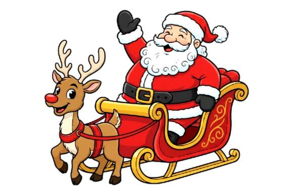 Download Santa Waving in Sleigh with Reindeer - Premium Bundle